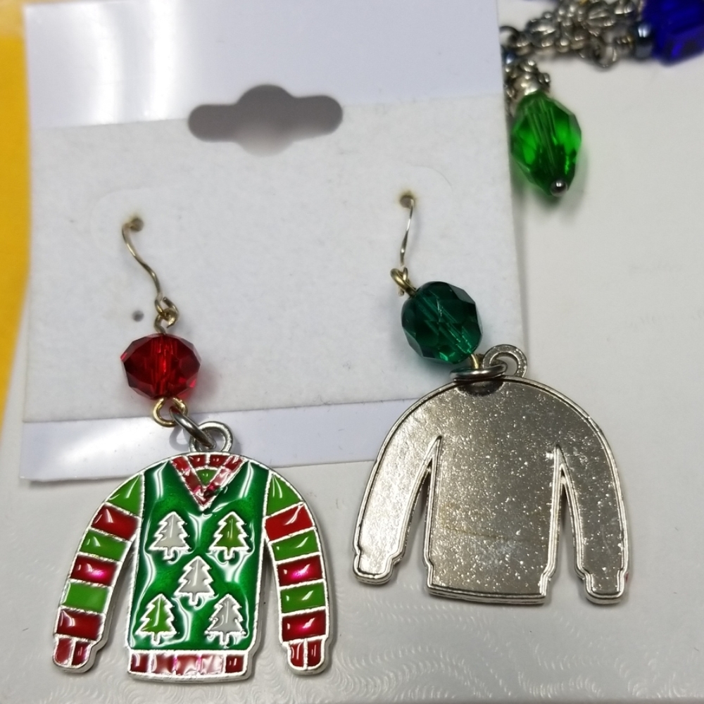 Sterling Silver "Best" Ugly Sweater Earrings. - Picture 2 of 2